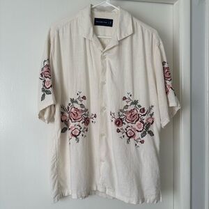 Abercrombie & Fitch linen/viscose shirt w/ floral embroidery